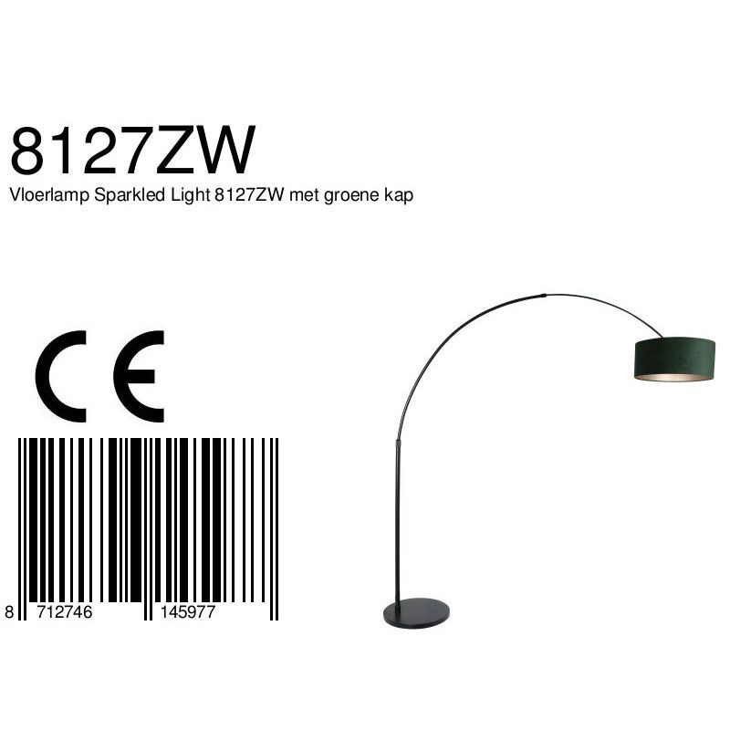 Vloerlamp Sparkled Light 7268ZW+K1066VS Zwart-Fluweel Groen