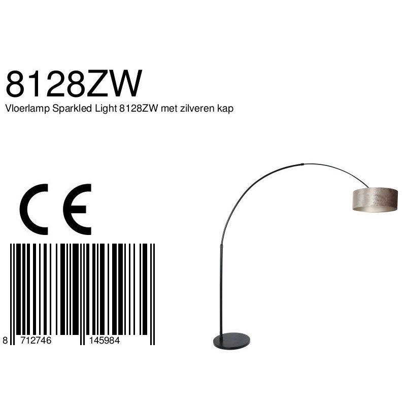 Vloerlamp Sparkled Light 7268ZW+K1066GS Zwart-Fluweel Zilver