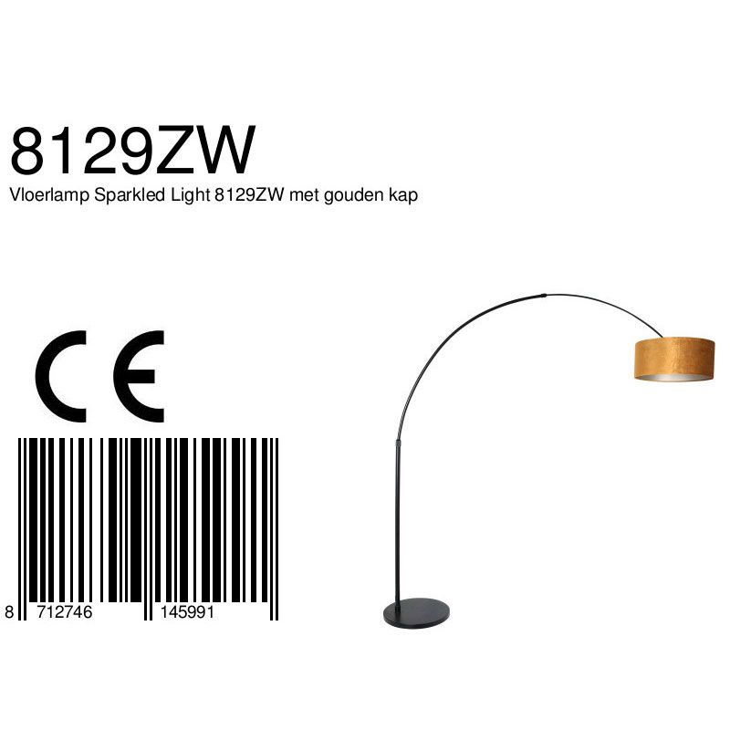 Vloerlamp Sparkled Light 7268ZW+K1066KS Zwart-Fluweel Goud