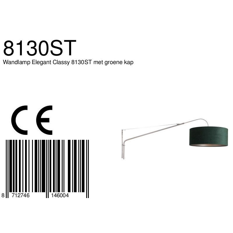 Wandlamp Elegant Classy 2574ST+K1066VS Staal-Fluweel Groen