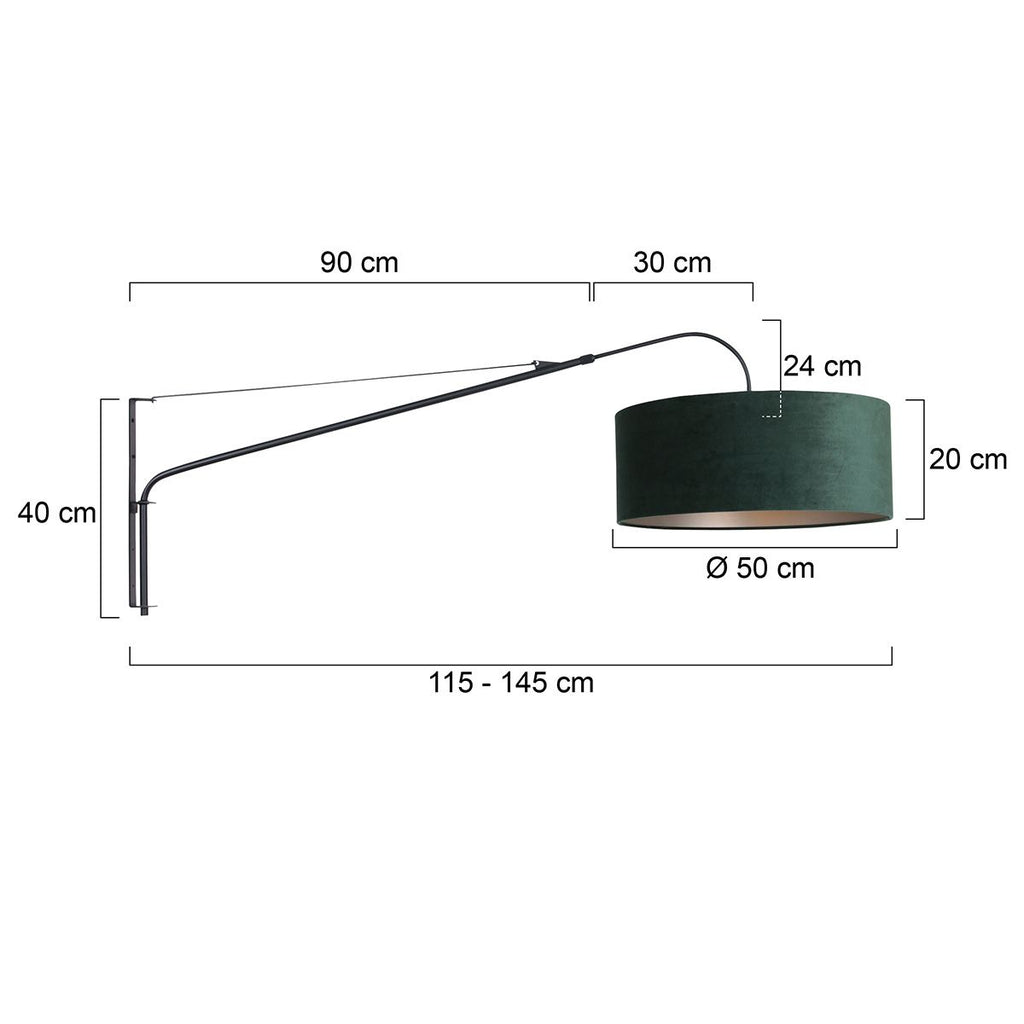 Wandlamp Elegant Classy 2574ZW+K1066VS Zwart-Fluweel Groen