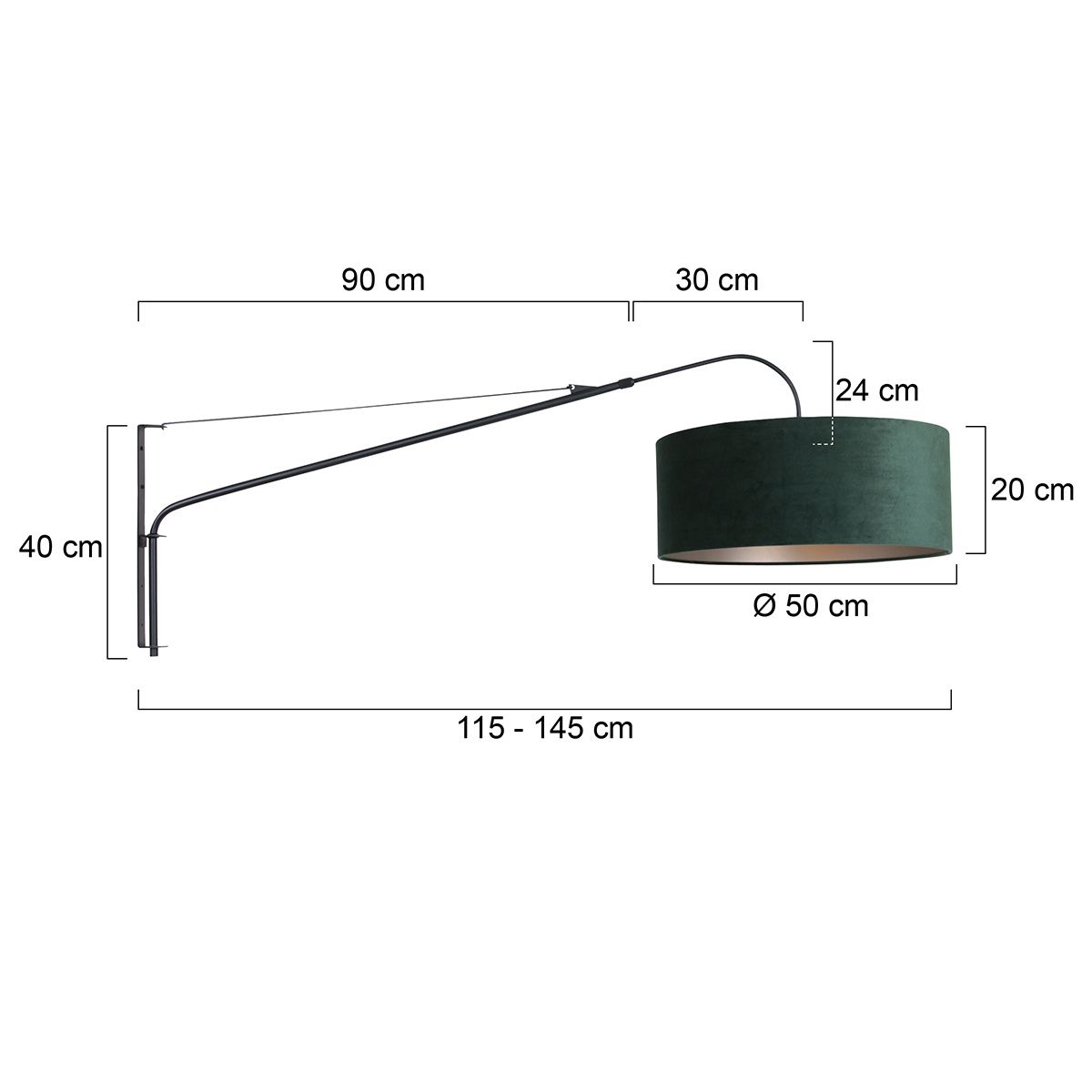 Wandlamp Elegant Classy 2574ZW+K1066VS Zwart-Fluweel Groen