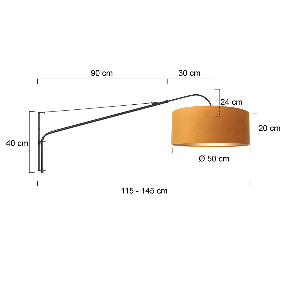 Wandlamp Elegant Classy 2574ZW+K1066KS Zwart-Fluweel Goud