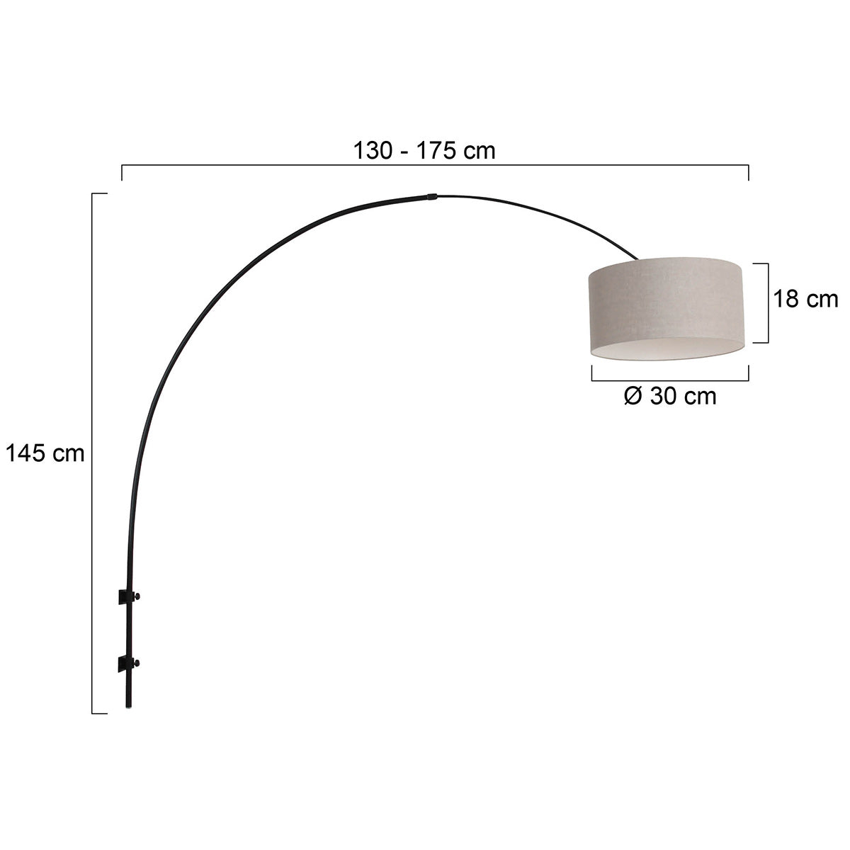 Wandlamp Sparkled Light 1481ZW+K1068RS Zwart-Grijs Linnen