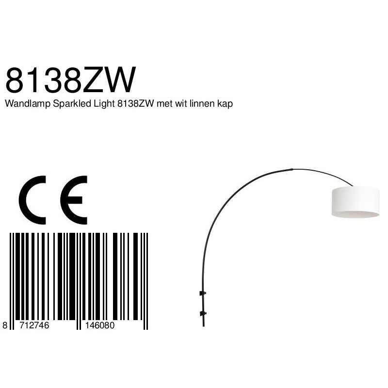 Wandlamp Sparkled Light 1481ZW+K1068QS Zwart-Wit Linnen