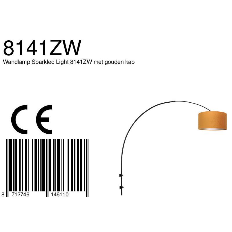 Wandlamp Sparkled Light 1481ZW+K1068KS Zwart-Fluweel Goud
