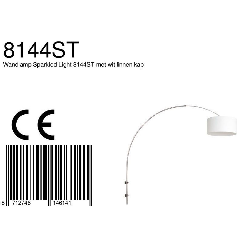 Wandlamp Sparkled Light 1481ST+K1068QS Staal-Wit Linnen