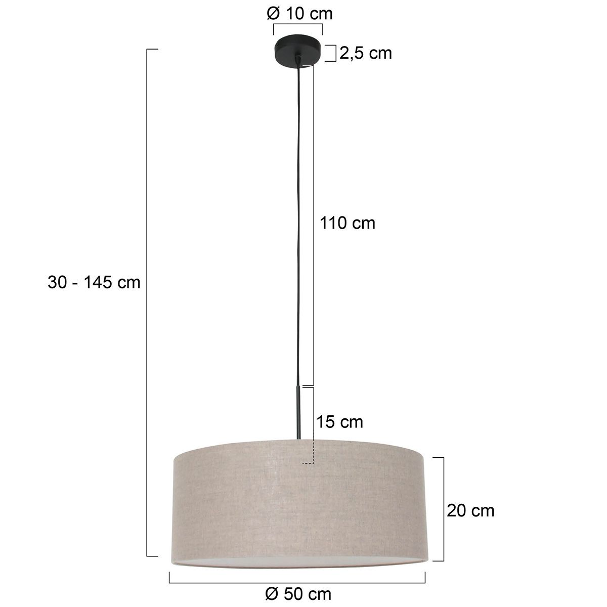 Hanglamp Sparkled Light 3602ZW+K1066RS Zwart-Grijs Linnen