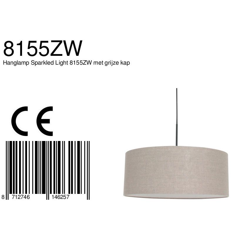 Hanglamp Sparkled Light 3602ZW+K1066RS Zwart-Grijs Linnen
