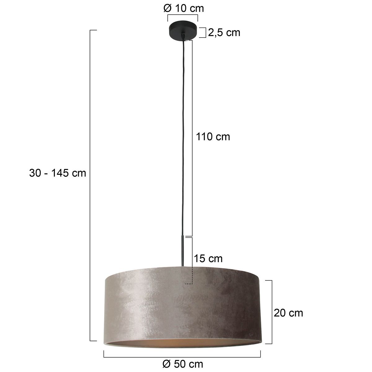 Hanglamp Sparkled Light 3602ZW+K1066GS Zwart-Fluweel Zilver