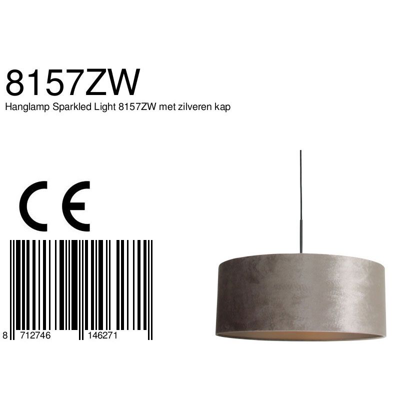 Hanglamp Sparkled Light 3602ZW+K1066GS Zwart-Fluweel Zilver