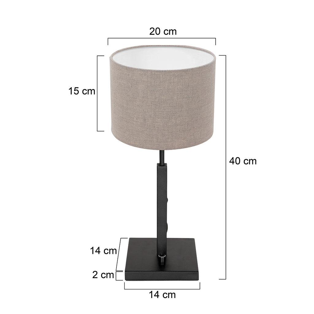 Zwarte tafellamp Stang 8160ZW met draai schakelaar en grijs grof linnen kap