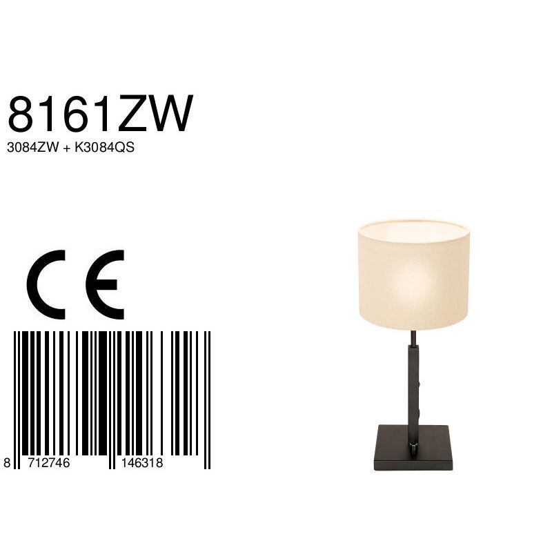 Tafellamp Stang 8161ZW Zwart + Wit linnen kap