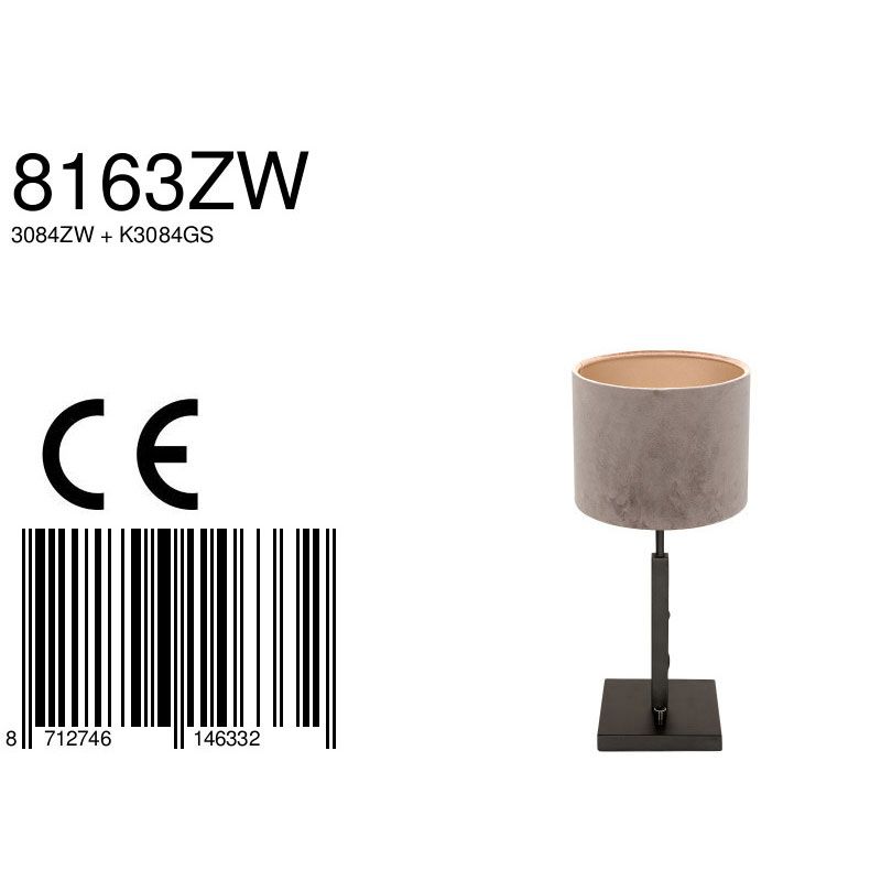 Tafellamp Stang 8163ZW Zwart + Velours Zilver kap