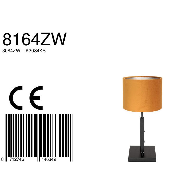 Tafellamp Stang 8164ZW Zwart + Velours Gouden kap