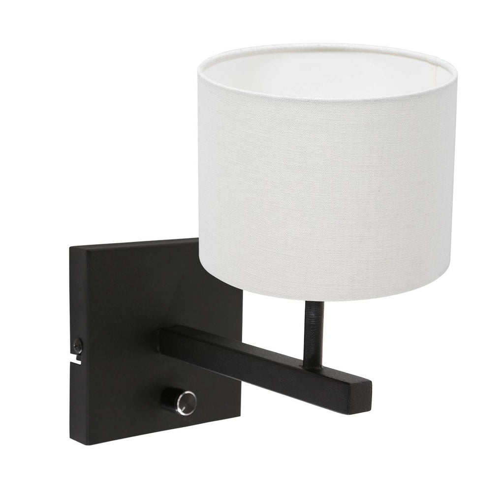 Wandlamp Stang 8173ZW Zwart + Kap Wit Linnen