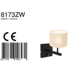 Wandlamp Stang 8173ZW Zwart + Kap Wit Linnen