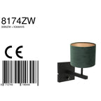 Wandlamp Stang 8174ZW Zwart + Kap Velours Groen