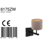 Wandlamp Stang 8175ZW Zwart + Kap Velours Zilver