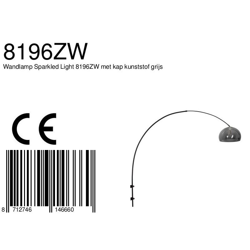 Wandlamp Sparkled Light 1481ZW+K11130S Zwart-Grijs Kunststof
