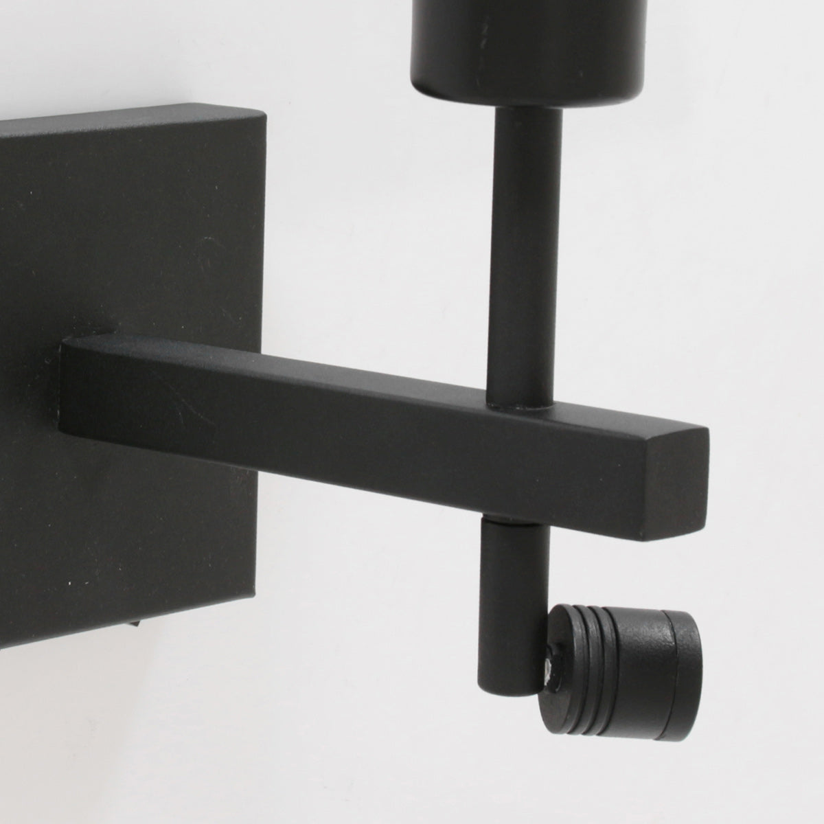 Zwarte wandlamp Stang 8203ZW met leeslamp en grijs linnen kap