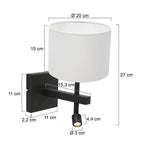 Wandlamp Stang 8204ZW Zwart + Kap Wit Linnen