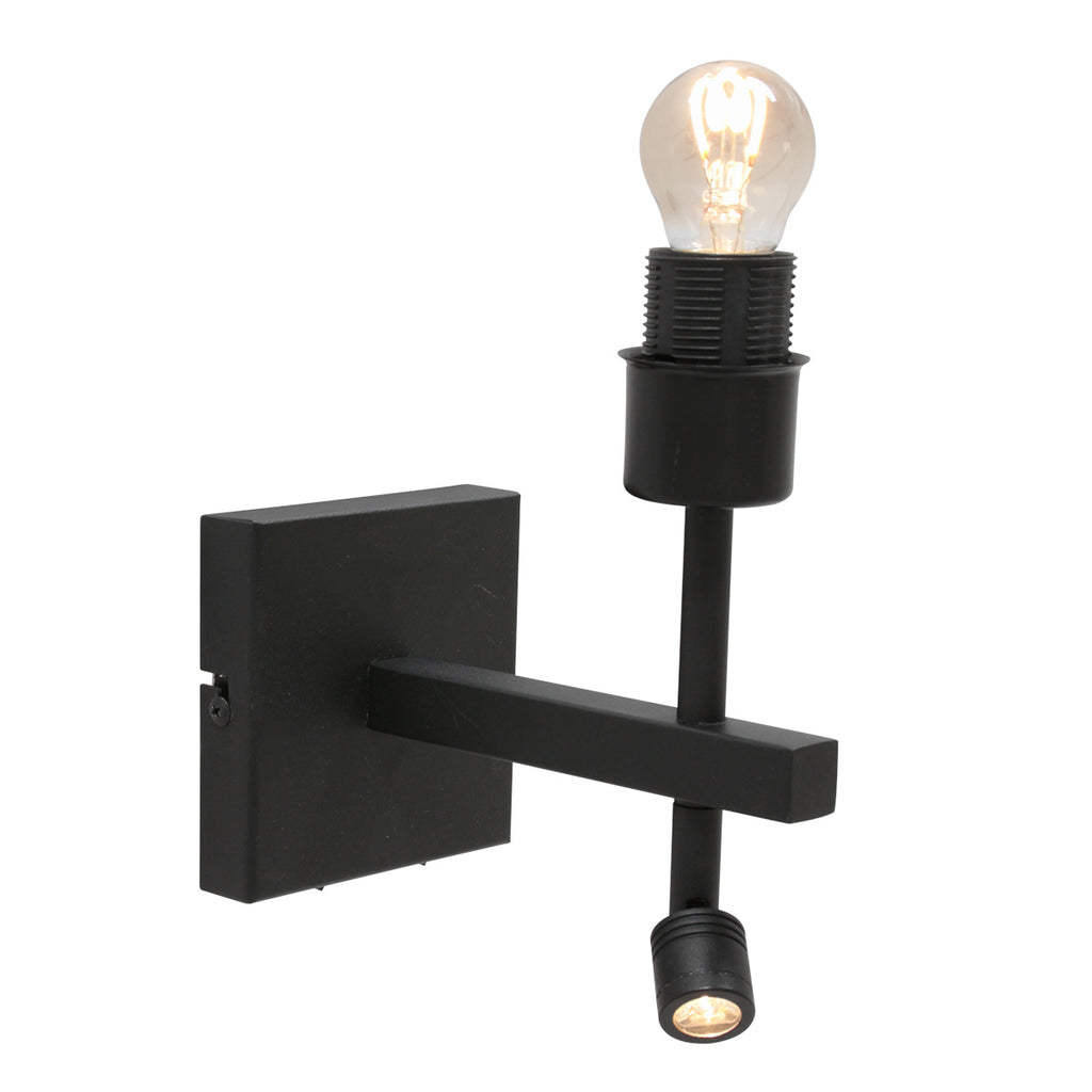 Wandlamp Stang 8204ZW Zwart + Kap Wit Linnen