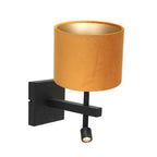 Wandlamp Stang 8207ZW Zwart + Kap Velours Goud