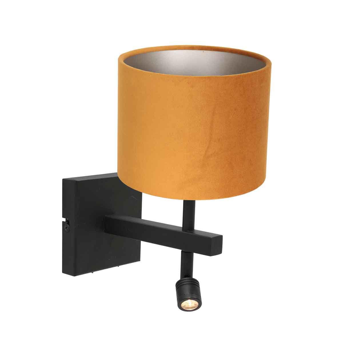 Wandlamp Stang 8207ZW Zwart + Kap Velours Goud