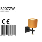 Wandlamp Stang 8207ZW Zwart + Kap Velours Goud