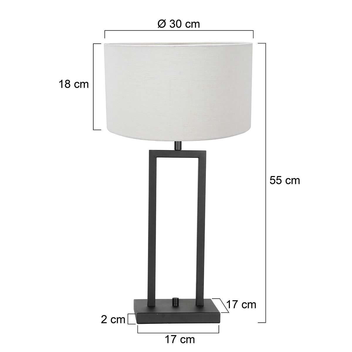 Tafellamp Stang 8211ZW Zwart + Kap Wit Linnen