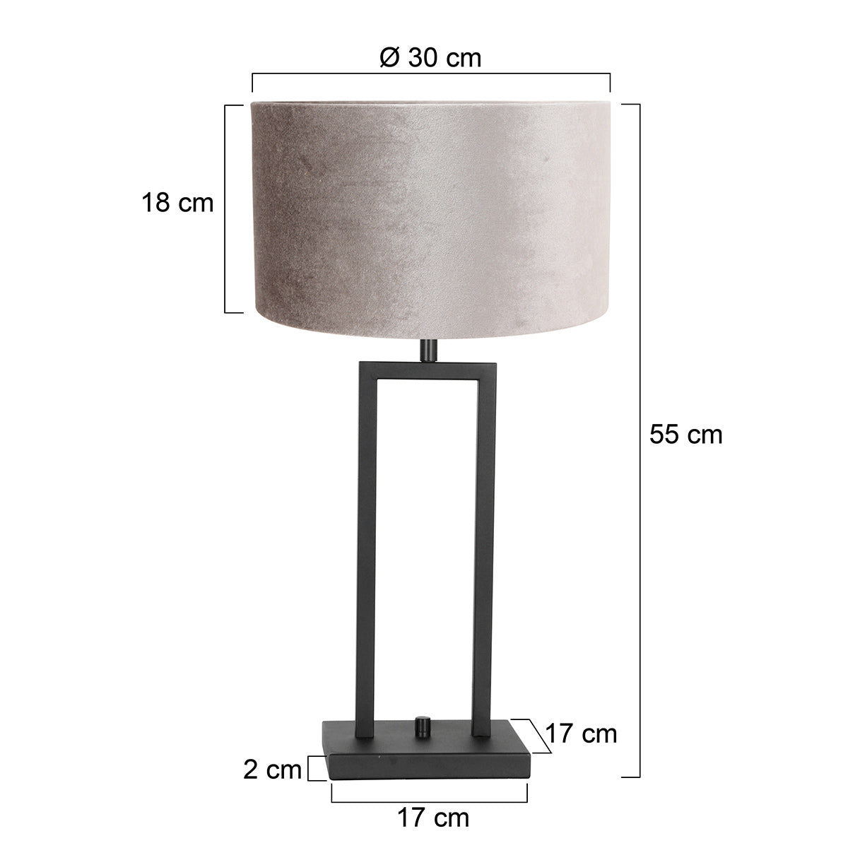 Zwarte tafellamp Stang 8213ZW met draai schakelaar en grijs velours kap
