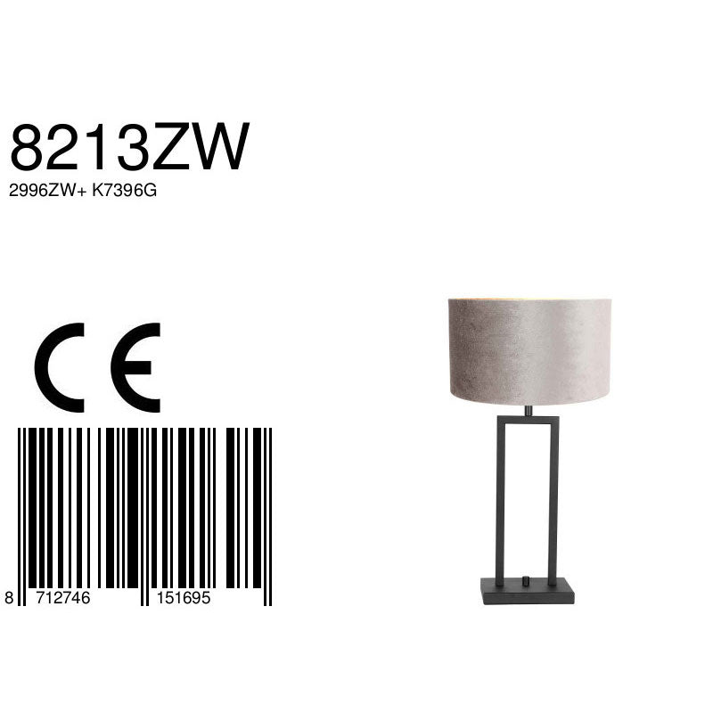 Zwarte tafellamp Stang 8213ZW met draai schakelaar en grijs velours kap
