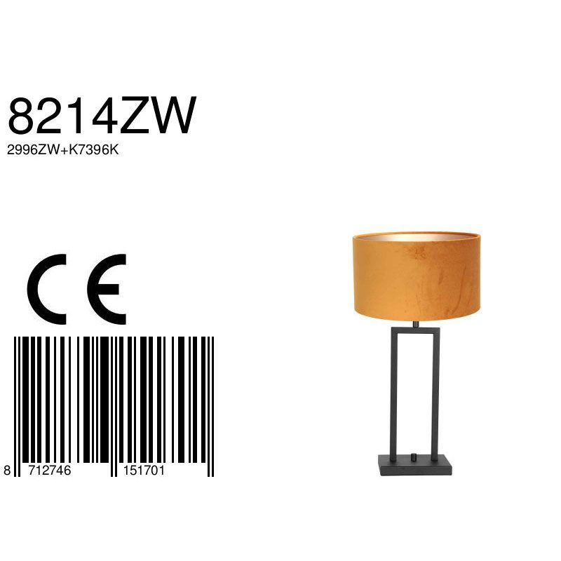 Tafellamp Stang 8214ZW Zwart + Kap Velours Goud
