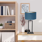Tafellamp Stang 8215ZW Zwart + Kap Velours Blauw