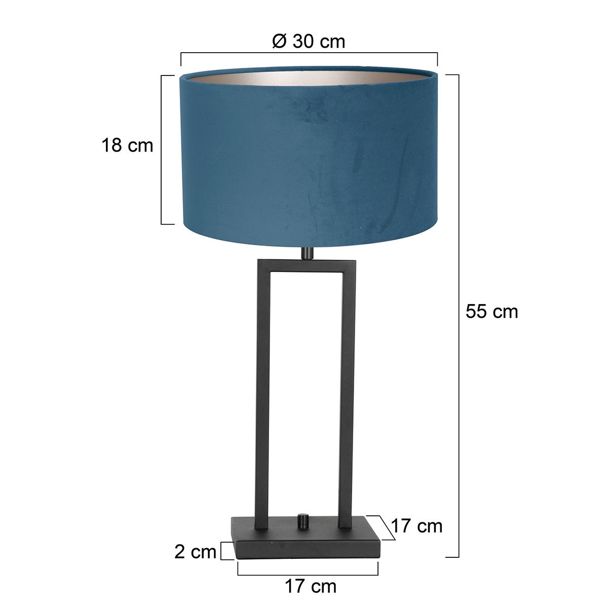 Tafellamp Stang 8215ZW Zwart + Kap Velours Blauw