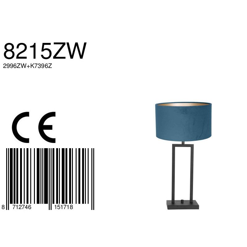 Tafellamp Stang 8215ZW Zwart + Kap Velours Blauw