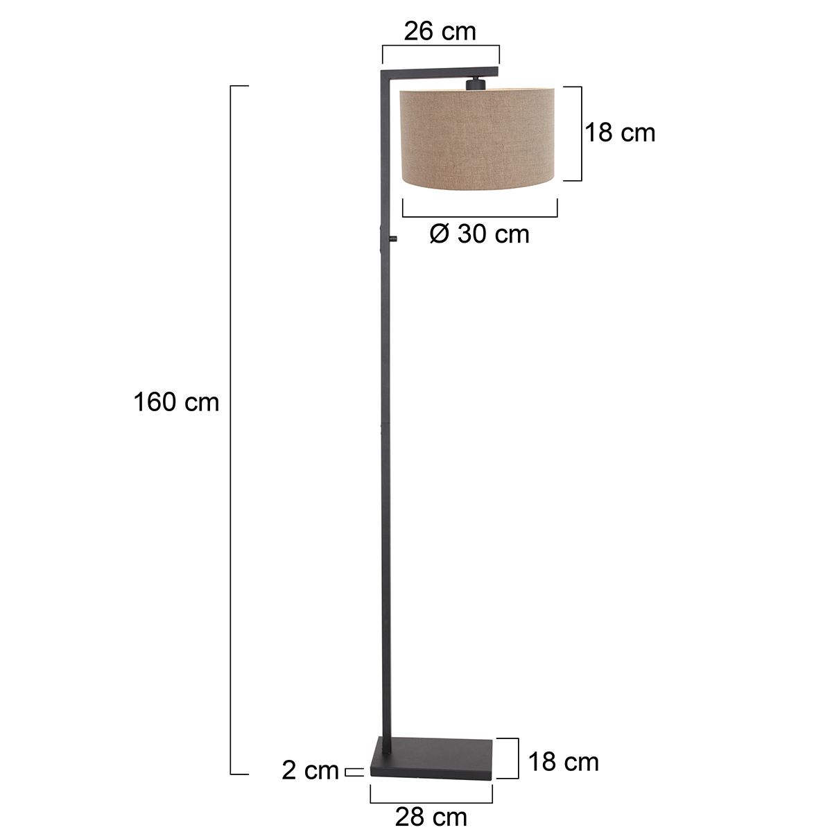 Vloerlamp Stang 8217ZW Zwart + Kap Grijs Linnen