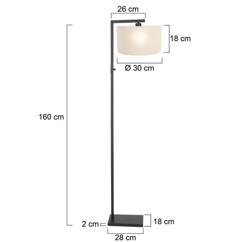Vloerlamp Stang 8218ZW Zwart + Kap Wit Linnen
