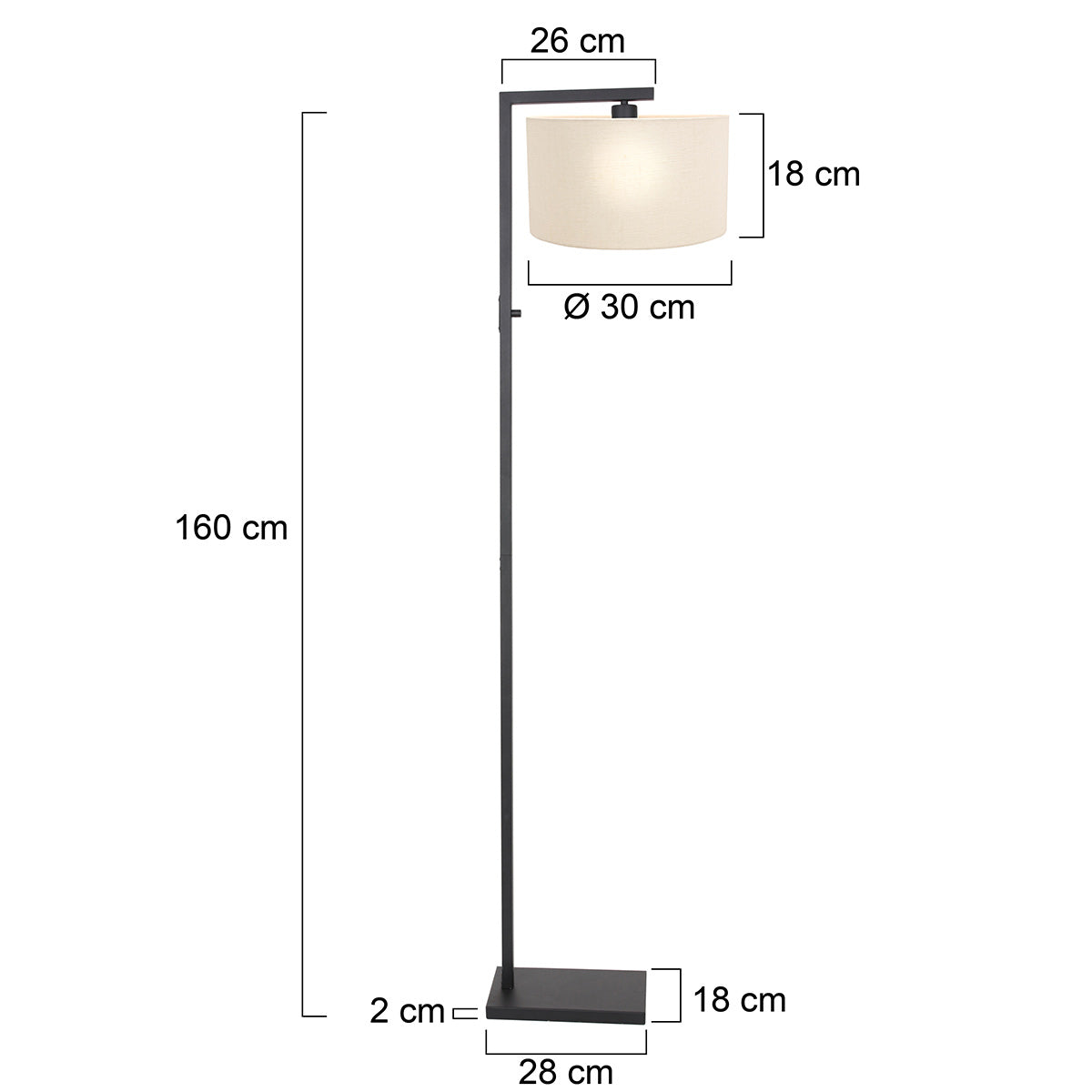 Vloerlamp Stang 8218ZW Zwart + Kap Wit Linnen