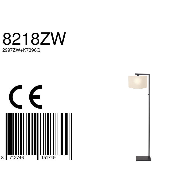Vloerlamp Stang 8218ZW Zwart + Kap Wit Linnen