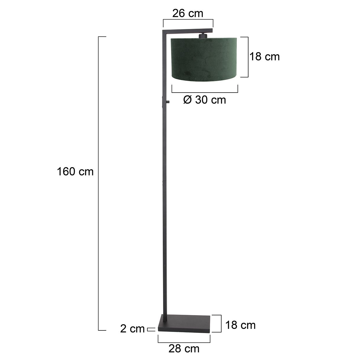 Vloerlamp Stang 8219ZW Zwart + Kap Velours Groen