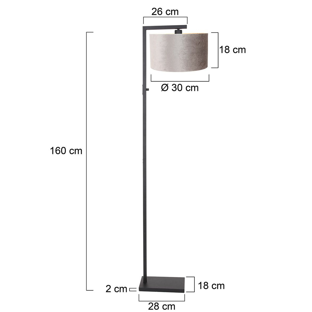 Vloerlamp Stang 8220ZW Zwart + Kap Velours Zilver