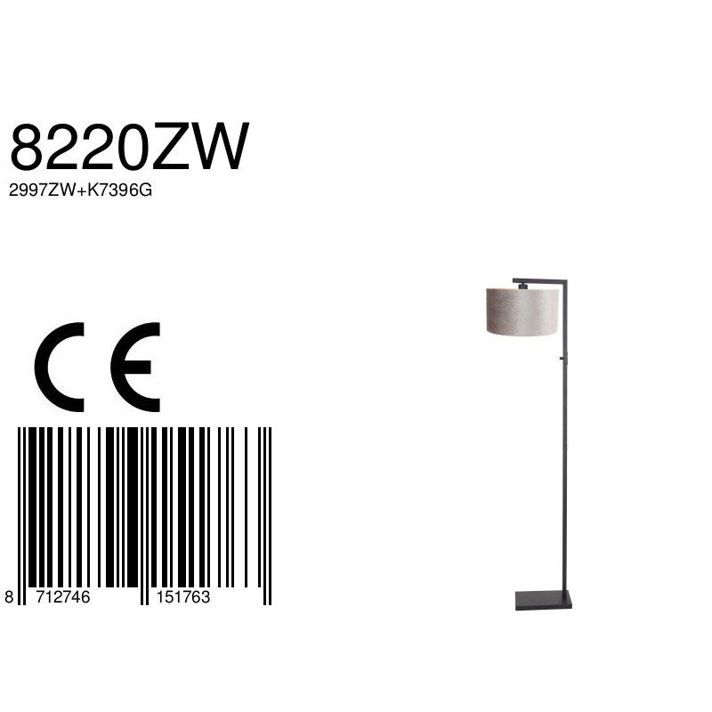 Vloerlamp Stang 8220ZW Zwart + Kap Velours Zilver