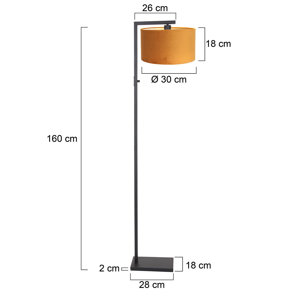 Vloerlamp Stang 8221ZW Zwart + Kap Velours Goud