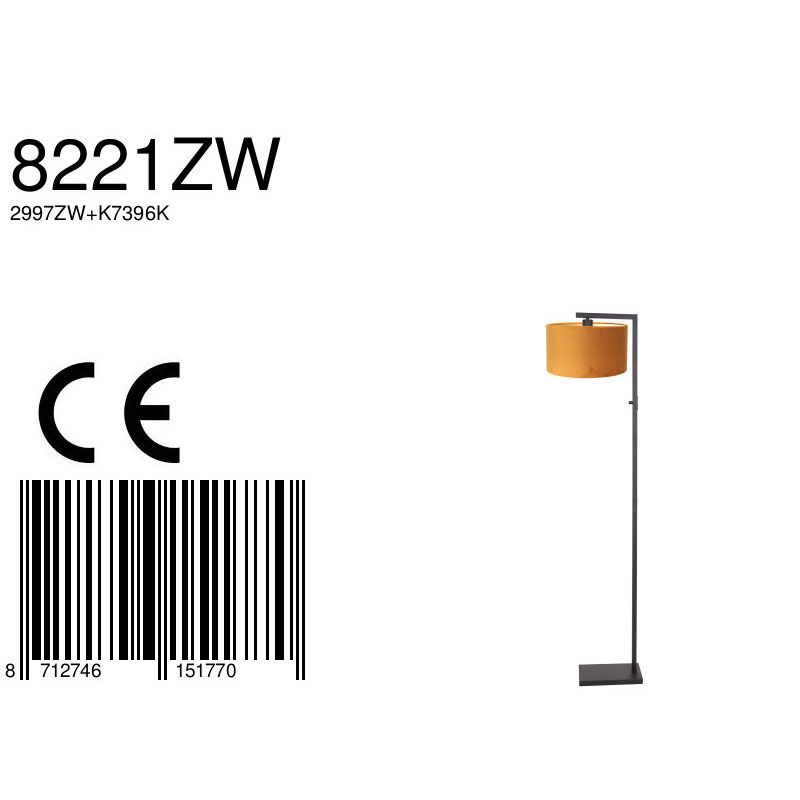 Vloerlamp Stang 8221ZW Zwart + Kap Velours Goud