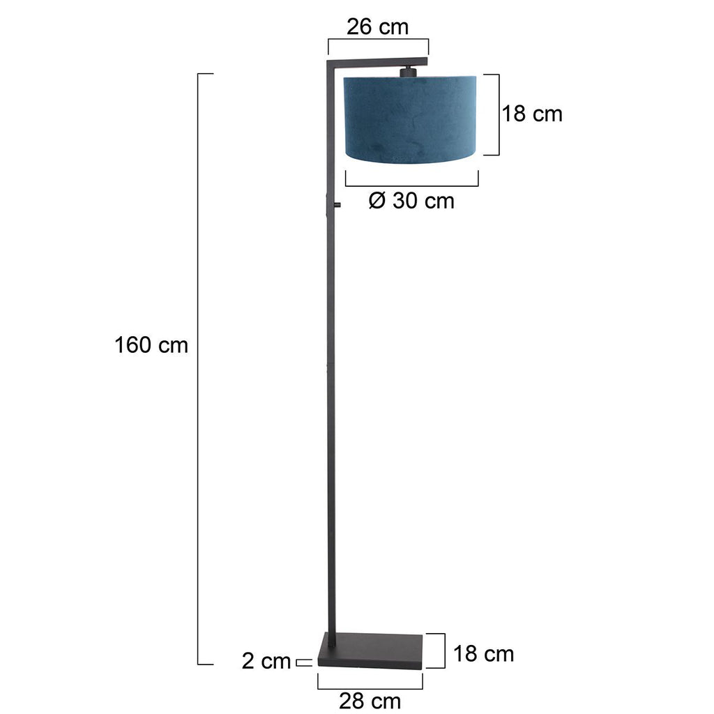 Vloerlamp Stang 8222ZW Zwart + Kap Velours Blauw