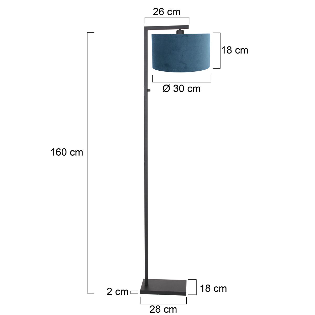 Vloerlamp Stang 8222ZW Zwart + Kap Velours Blauw