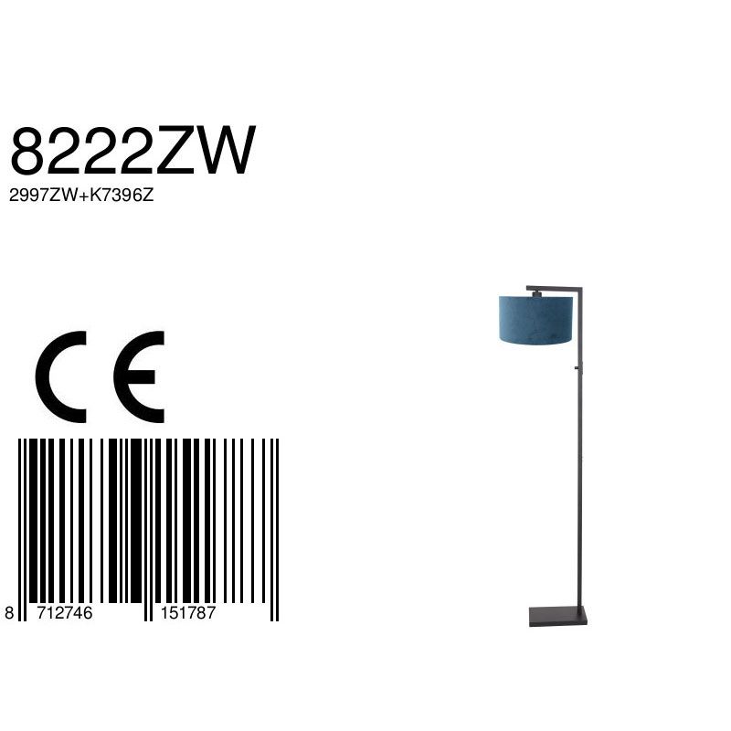 Vloerlamp Stang 8222ZW Zwart + Kap Velours Blauw