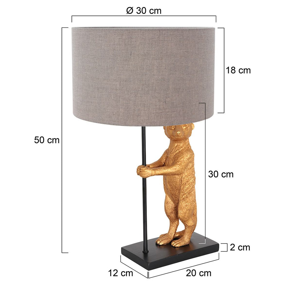 Tafellamp Animaux 3126ZW+K7396RS Zwart-Grijs Linnen